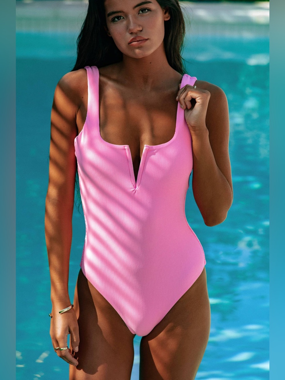 Beach Riot Tropez One Piece Swimsuit Prism Pink Size L Ribbed NWOT